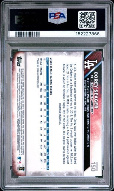 COREY SEAGER 2016 Topps Chrome #150 PSA 10 GEM MT RC view 2