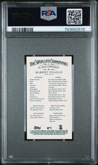 Albert Pujols 2008 Topps Allen & Ginter Mini #50 PSA 10 GEM MT view 2