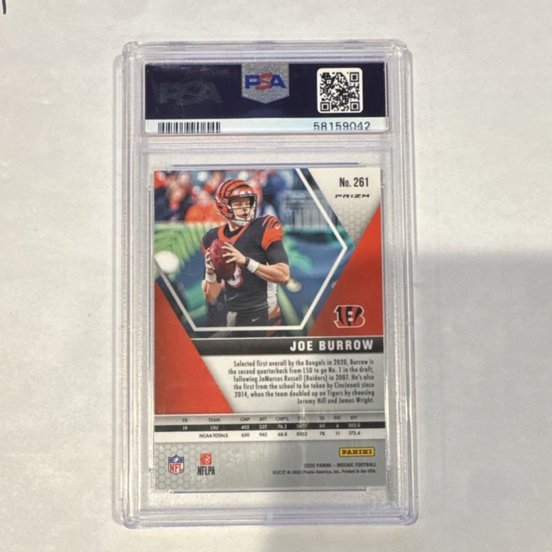 Panini 2020 Mosaic Joe Burrow Bengals Rookie NFL Debut #261 Mosaic PSA 10 view 2