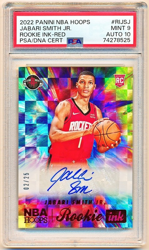 2022-23 Hoops Jabari Smith Jr. Rookie Ink Red Auto Rc #RI-JSJ (02/25) PSA 9/10