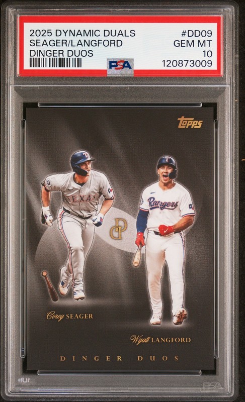 2025 Topps Dynamic Duals Dinger Duos Corey Seager / Wyatt Langford PSA 10
