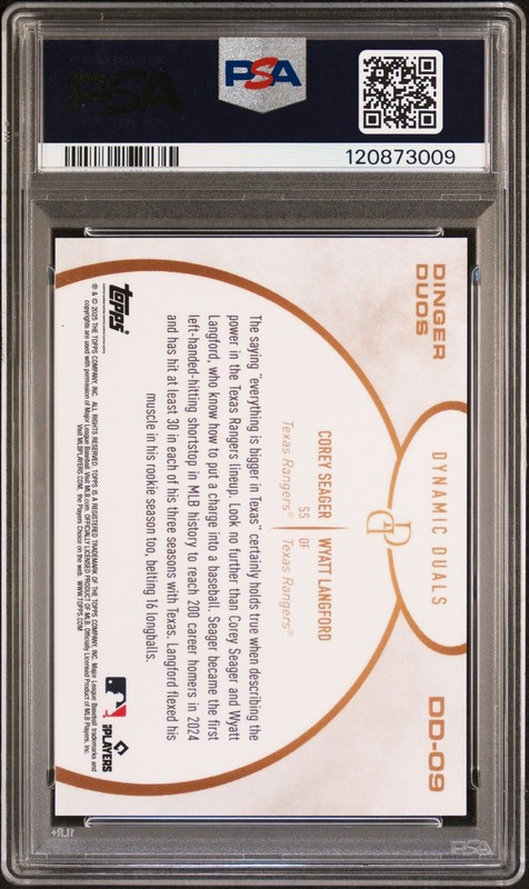 2025 Topps Dynamic Duals Dinger Duos Corey Seager / Wyatt Langford PSA 10 view 2
