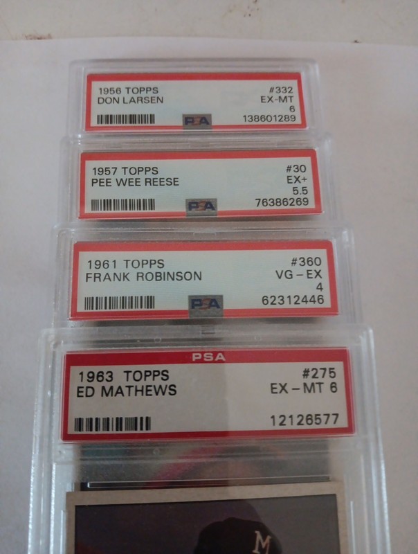 Vintage PSA Graded HOF Lot - 1956 Larsen 1957 Reese 1961 Robinson 1963 Mathews