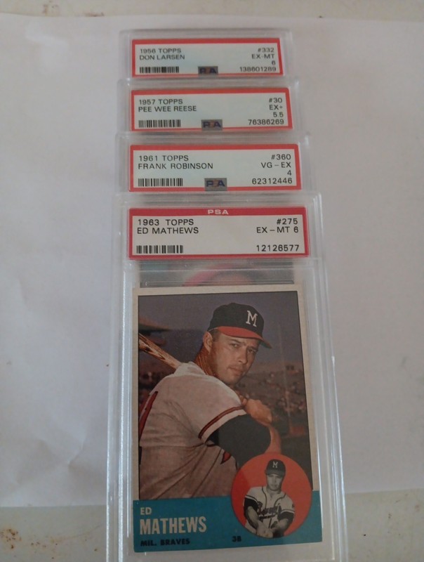 Vintage PSA Graded HOF Lot - 1956 Larsen 1957 Reese 1961 Robinson 1963 Mathews view 2
