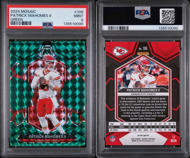 2024 Patrick Mahomes Mosaic Green #106 Kansas City Chiefs PSA 9!!