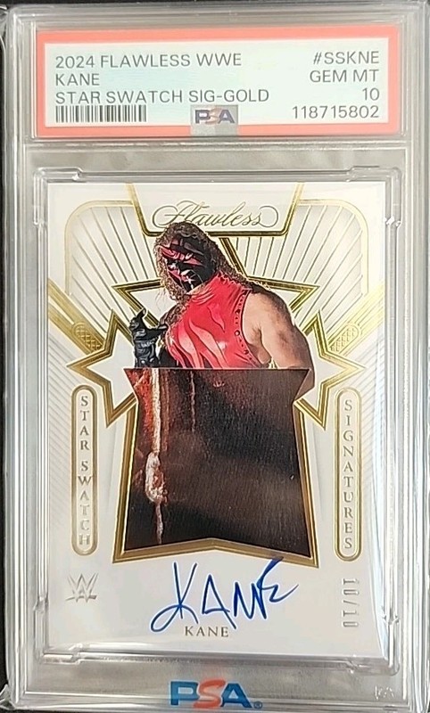 Kane 2024 Panini Flawless WWE Star Swatch Signatures Gold #10/10 WWE PSA 10