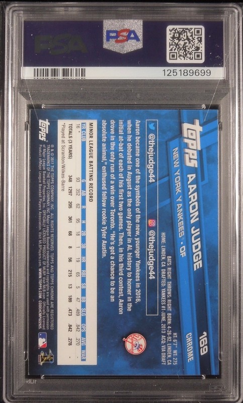 2017 Topps Chrome #169 Aaron Judge RC Rookie ~ PSA 9 MINT view 2
