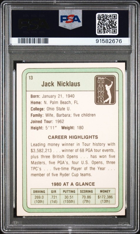 JACK NICKLAUS SIGNED 1981 DONRUSS GOLF ROOKIE CARD #13 RC MASTERS PSA/DNA view 2