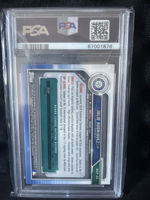 2019 Bowman Chrome Prospects Julio Rodriguez 1st Bowman PSA 10 view 2
