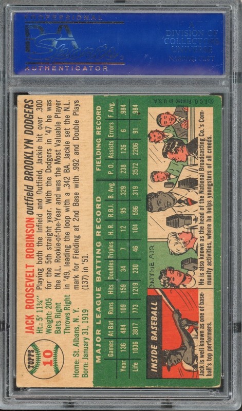 1954 Topps #10 Jackie Robinson PSA 5 Vintage HOF Baseball Card (6230) view 2