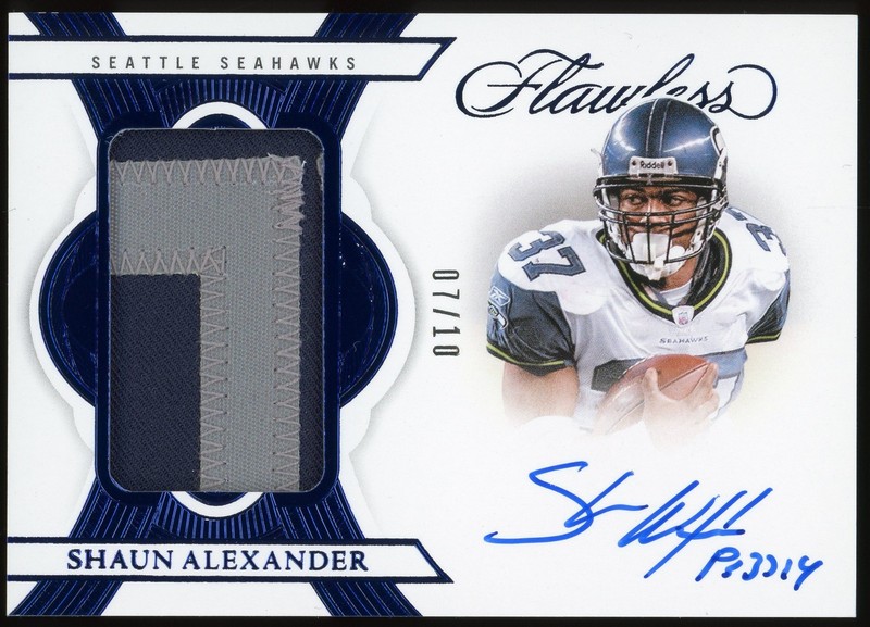 2025 Panini Flawless Shaun Alexander Patch Auto Sapphire /10 #PA-SAR Seahawks