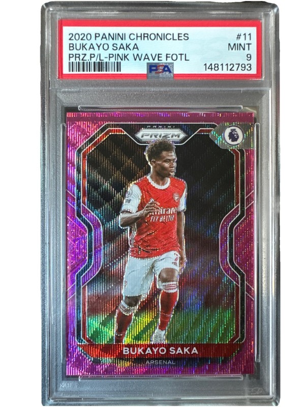 2020 Chronicles Prizm EPL Bukayo Saka #11 Purple Mojo Prizm /19 PSA 9