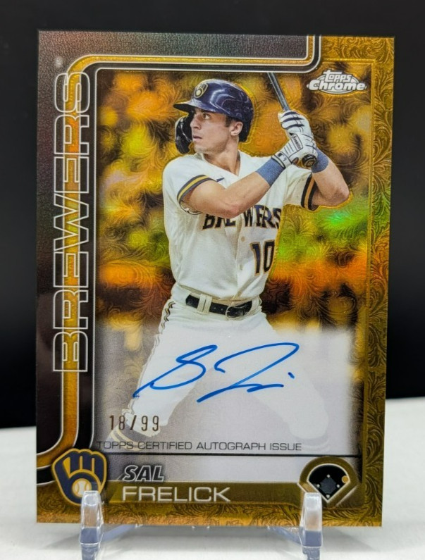 Sal Frelick #/99 Auto Gold 2025 Topps Chrome Gilded CGA-SF Milwaukee Brewers
