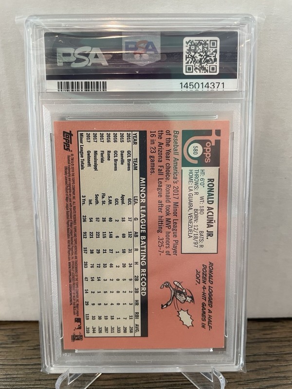 2018 Topps Heritage Ronald Acuna Jr. Rookie Card PSA MINT 9! view 2