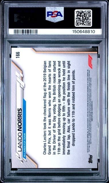 Lando Norris 2020 Topps Chrome F1 SAPPHIRE EDITION #166 PSA 9 MINT RC view 2