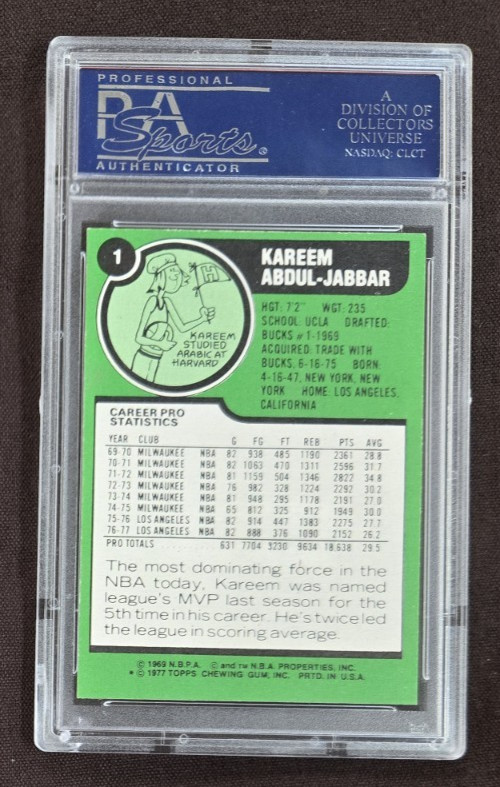 1977 Topps Basketball #1 Kareem Abdul-Jabbar PSA 7 Near Mint Lakers HOF NBA view 2