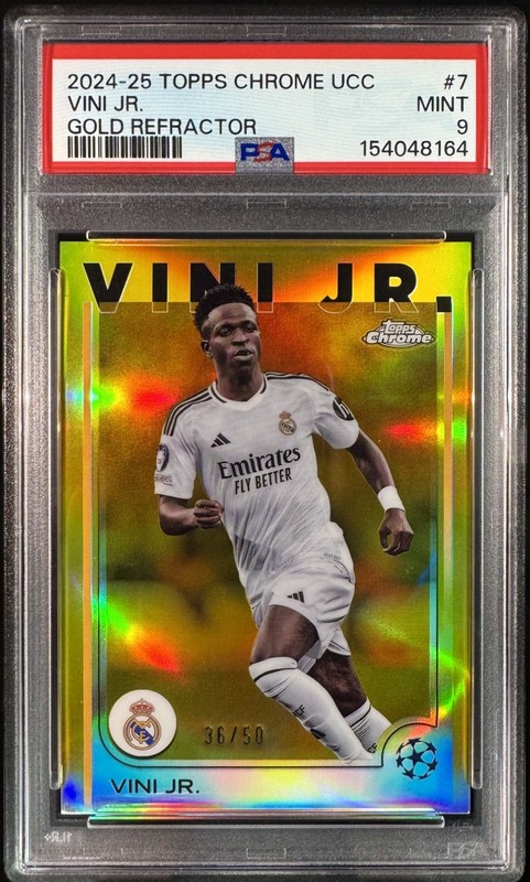 Vini Jr. 2024 Topps Chrome #7 *Gold Refractor* Numbered /50 Madrid Brazil PSA 9