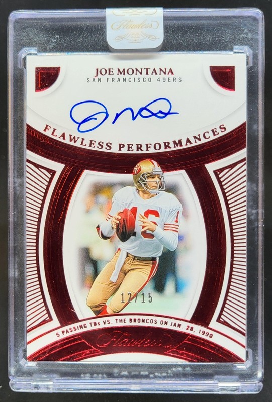 2025 Panini Flawless Joe Montana Performances Ruby /15 Auto 49ers JJ5