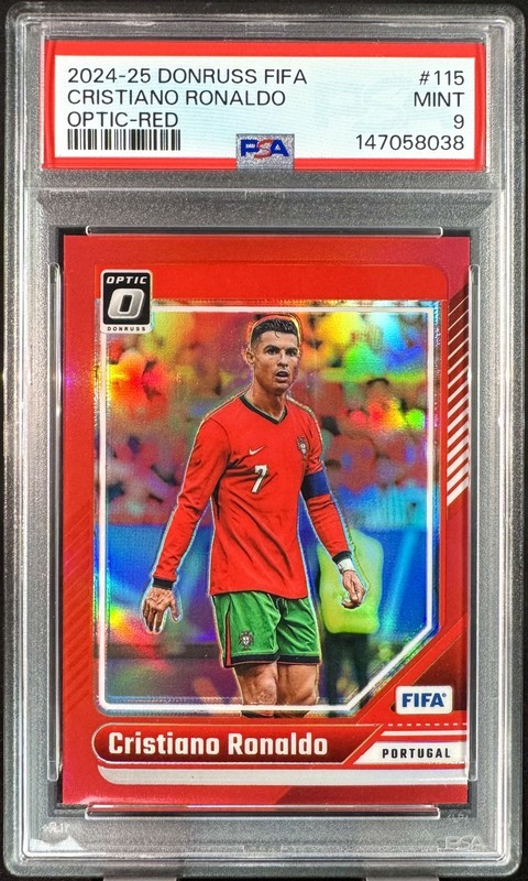 Cristiano Ronaldo 2024 Optic #115 *Red Refractor* Numbered /299 Portugal PSA 9