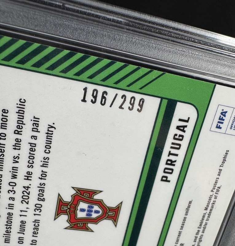 Cristiano Ronaldo 2024 Optic #115 *Red Refractor* Numbered /299 Portugal PSA 9 view 2