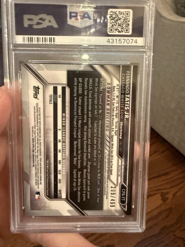 2016 Bowman Chrome Prospects Auto Fernando Tatis JR. Refractor PSA 10 /499 view 2