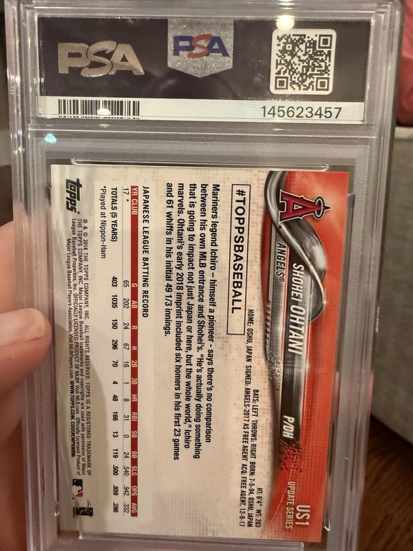 2018 Topps Update Shohei Ohtani #US1 Rookie RC PSA 10 Gem Mint view 2