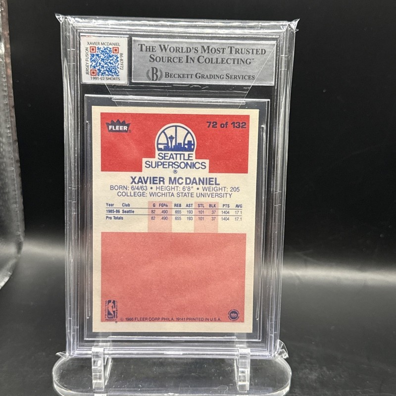 1986-87 Fleer JERSEY FUSION #72 GAME USED NBA LOGOMAN PATCH BGS 10 AUTO view 2