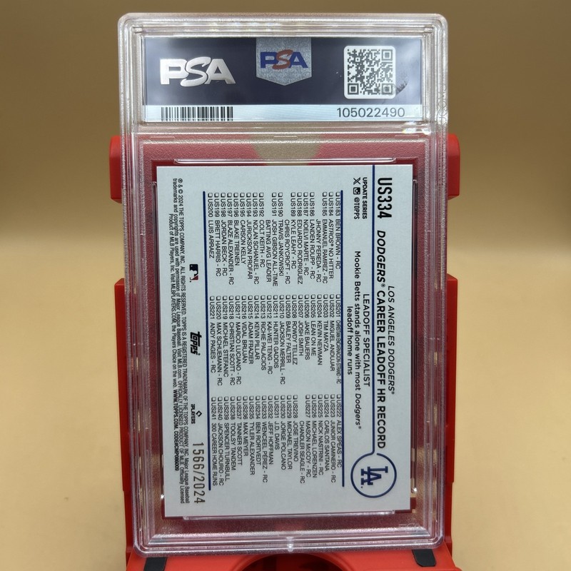 2024 Topps Update Mookie Betts Gold LA Leadoff HR Record #1922/2024 PSA 9 view 2