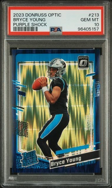 2023 Donruss Optic Bryce Young Purple Shock Rated Rookie Panthers 213 PSA 10
