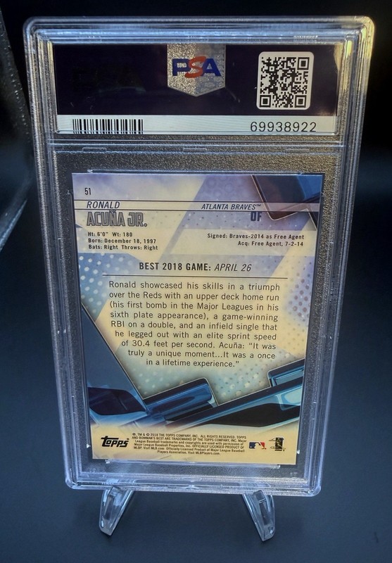 2018 Bowman's Best Ronald Acuna Jr #51 Rookie Atlanta Braves PSA 10 view 2