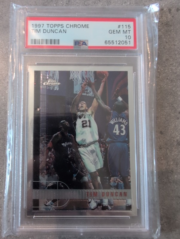 Tim Duncan Topps Chrome RC 1997-98 PSA 10 Rookie Card #115 Spurs Basketball