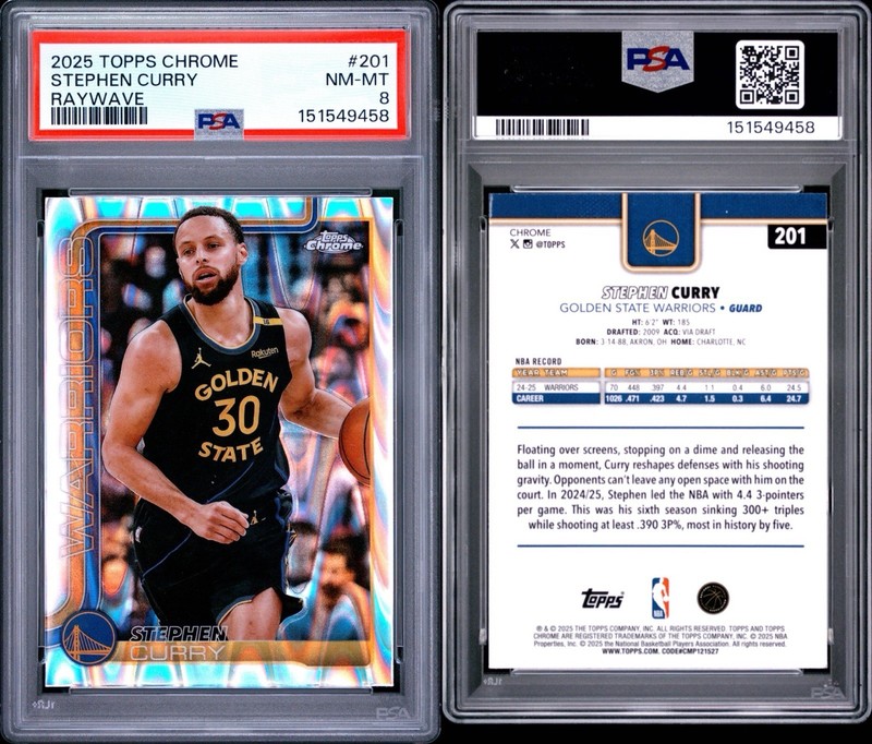 2025-26 Topps Chrome - Stephen Curry #201 RayWave Refractor PSA 8!! POP 1!!