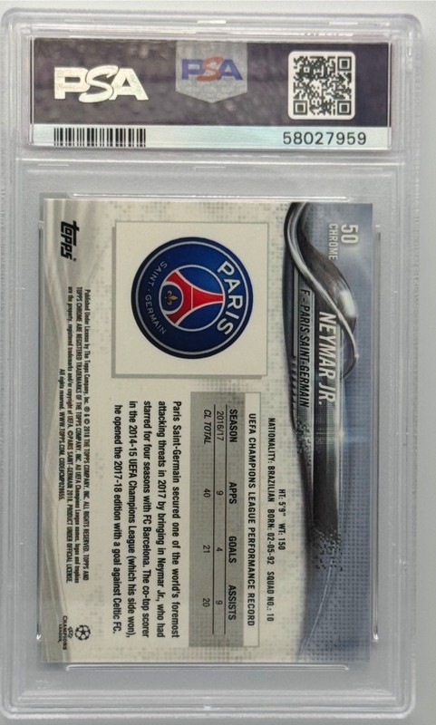 NEYMAR JR - 2017 Topps Chrome UCL (Running) #50 PSA 10 view 2