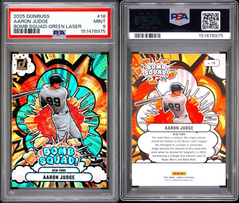 2025 Panini Donruss - Bomb Squad Aaron Judge #18 Green Laser PSA 9!! Rare!!