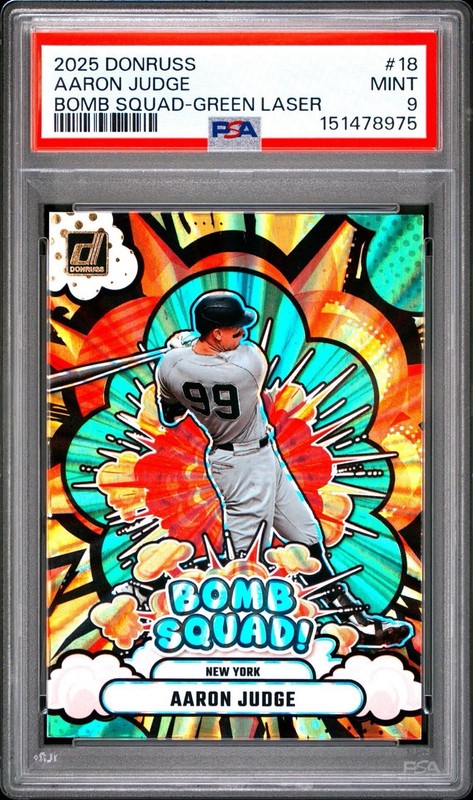 2025 Panini Donruss - Bomb Squad Aaron Judge #18 Green Laser PSA 9!! Rare!! view 2