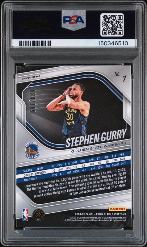 ✅ 2024-25 Panini Purple Ice Prizm Black Stephen Curry " Night Night" /149 PSA 10 view 2