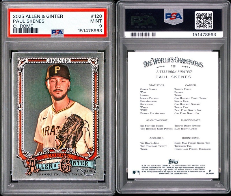 2025 Topps Allen & Ginter - Chrome Paul Skenes #128 PSA 9!! POP 7!!