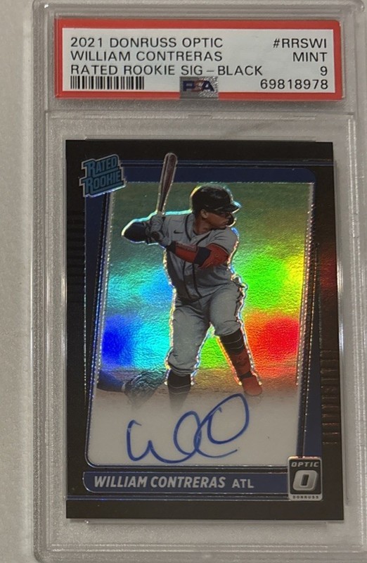 2021 Donruss Optic BLACK Prizm 12/50 William Contreras PSA MINT Auto Rookie