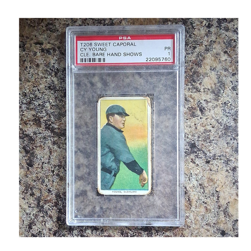 1909-11 T206 Cy Young Cleveland Bare Hand Sweet Caporal 150 Back PSA 1