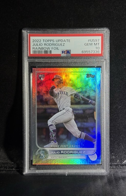 2022 Topps Update Julio Rodriguez RC Rainbow Foil Rookie #US97 Mariners PSA 10