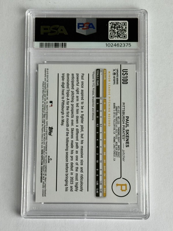 2024 Topps Update Paul Skenes RC Rookie #US100 Pirates PSA 10 GEM MINT view 2