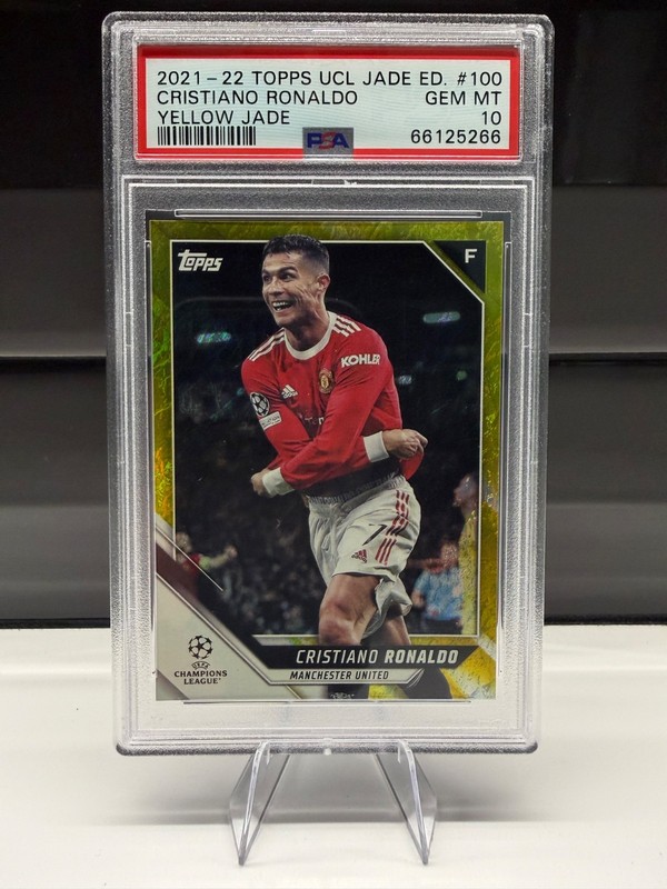 Cristiano Ronaldo 2021-22 Topps UCL Jade Yellow Jade /50 #100 SSP RARE PSA 10 🔥