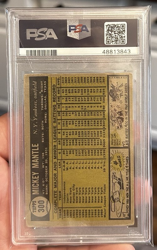 1961 Topps Mickey Mantle #300 New York Yankees HOF PSA 2 view 2
