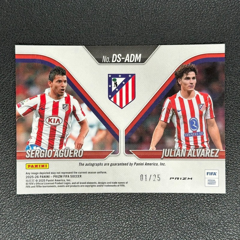 2025 Panini Prizm FIFA Soccer Sergio Aguero &Julian Alvarez Auto Silver 01/25#Z view 2
