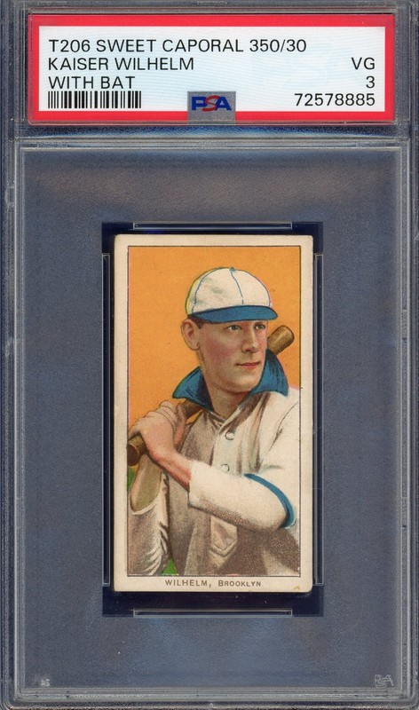 1909 T206 Sweet Caporal 350 Tobacco Card PSA 3 Kaiser Wilhelm Dodgers Centered view 1