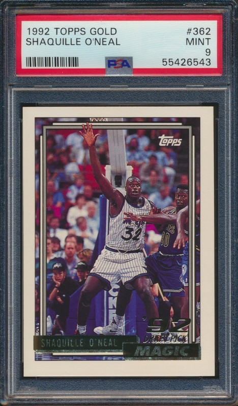 1992 TOPPS GOLD BASKETBALL #362 SHAQUILLE O'NEAL RC PSA 9 MINT HOF ROOKIE