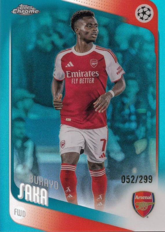 Bukayo Saka, Teal Refractor /299 #12 - 2025-26 Topps Chrome UEFA CC