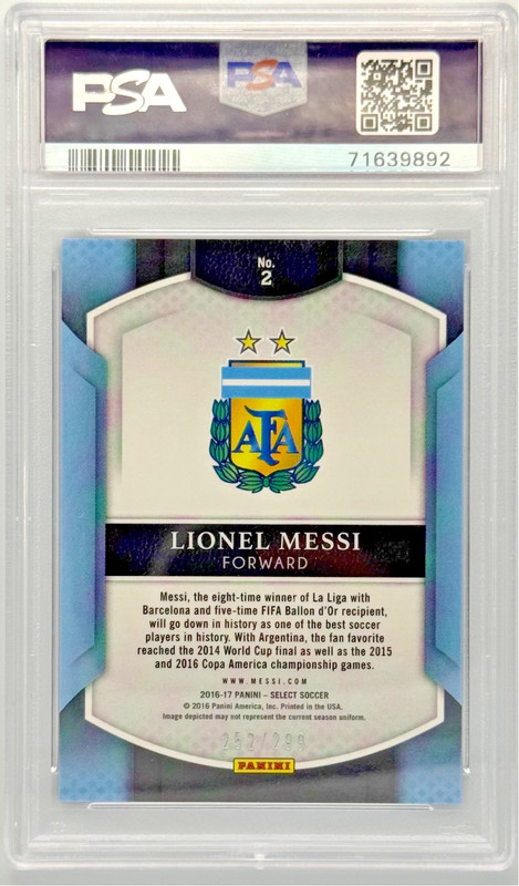 LIONEL MESSI - 2016 Panini Select Blue Prizm /299 #2 Colormatch PSA 9 view 2