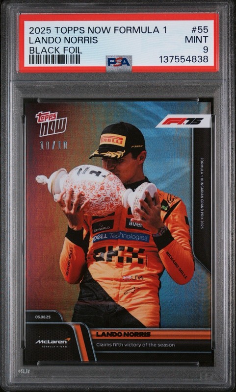 2025 Topps Now Formula 1 Lando Norris Black Foil /10 Hungarian GP #55 PSA 9