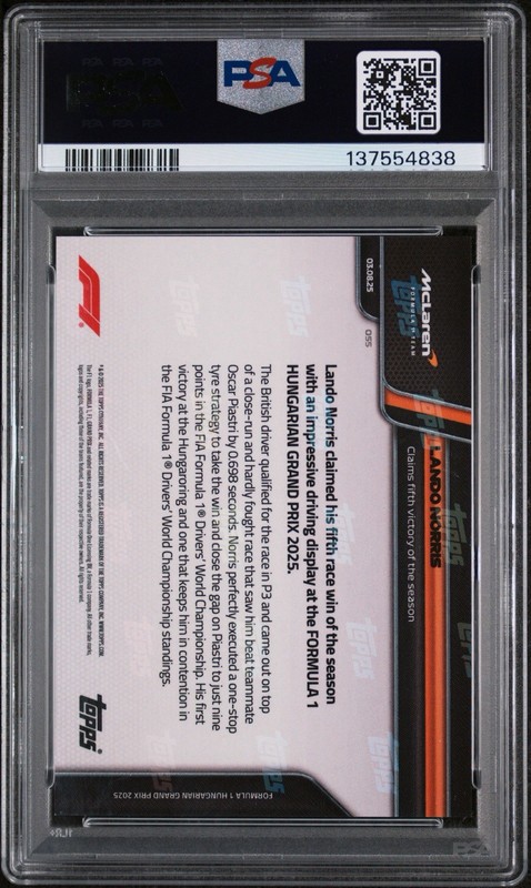 2025 Topps Now Formula 1 Lando Norris Black Foil /10 Hungarian GP #55 PSA 9 view 2